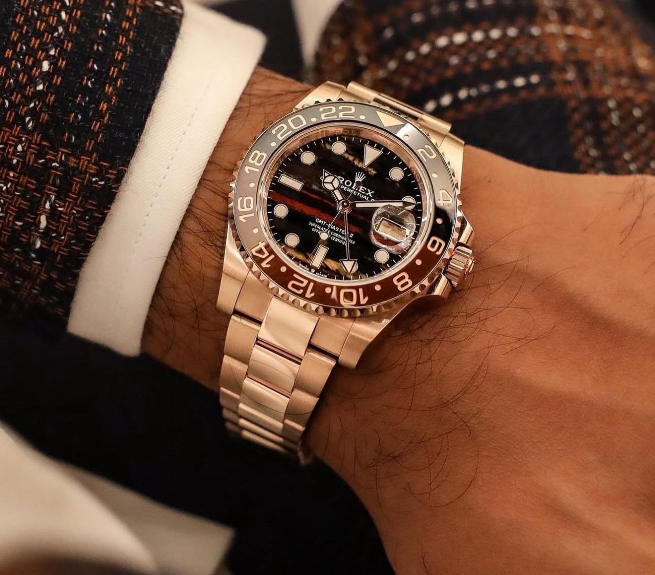 Rolex GMT Master 2 Tiger Iron 1st Time in India with a latest Upgrade, 2025 ever rose edition comes with New 3 Link Stainless Steel bracelet.