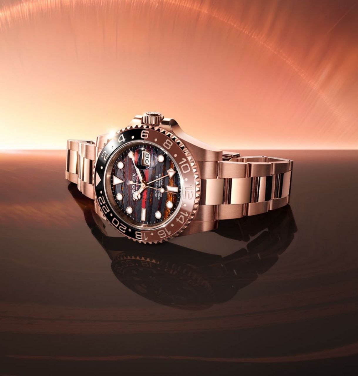 Rolex GMT Master 2 Tiger Iron 1st Time in India with a latest Upgrade, 2025 ever rose edition comes with New 3 Link Stainless Steel bracelet.