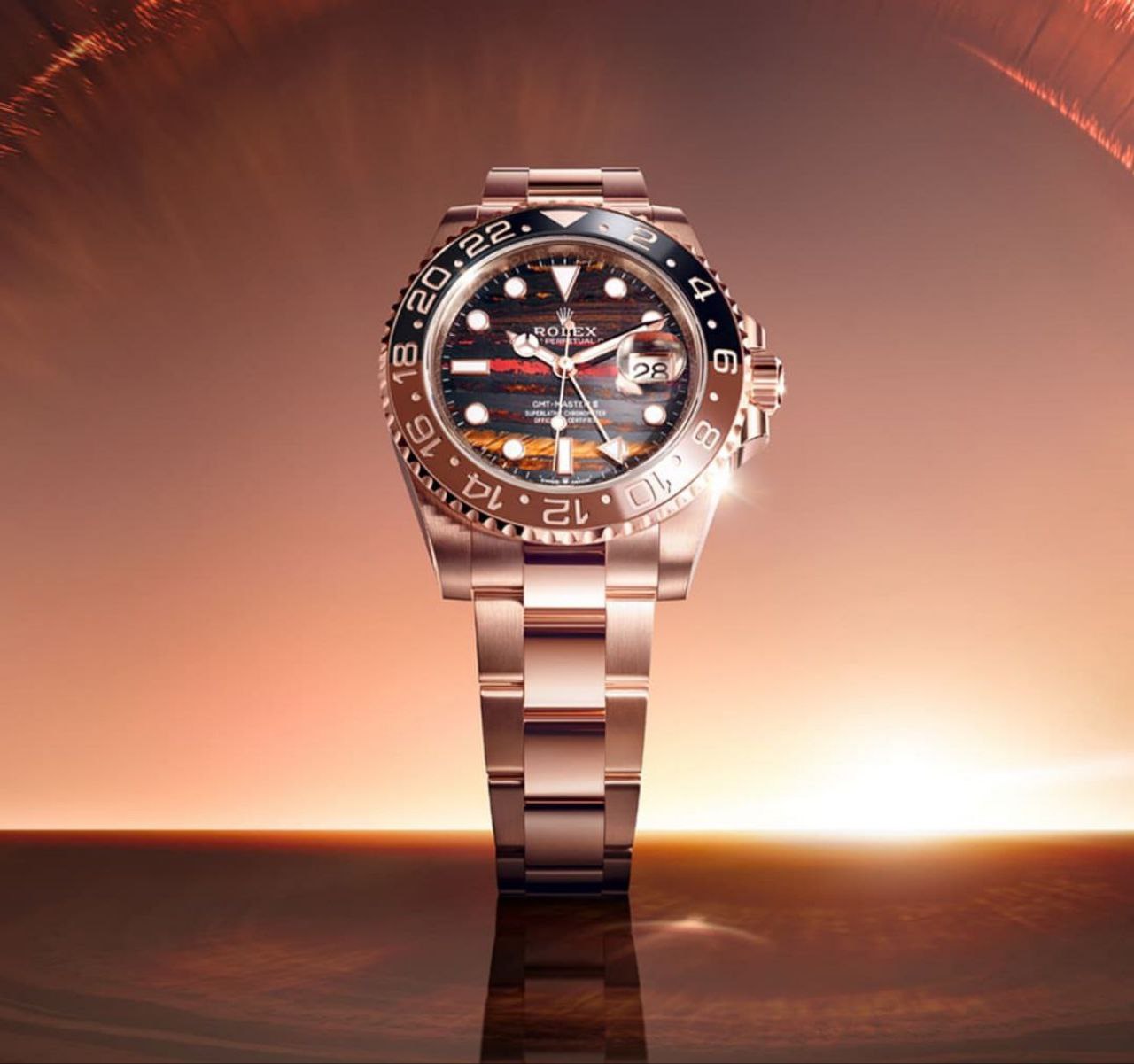 Rolex GMT Master 2 Tiger Iron 1st Time in India with a latest Upgrade, 2025 ever rose edition comes with New 3 Link Stainless Steel bracelet.