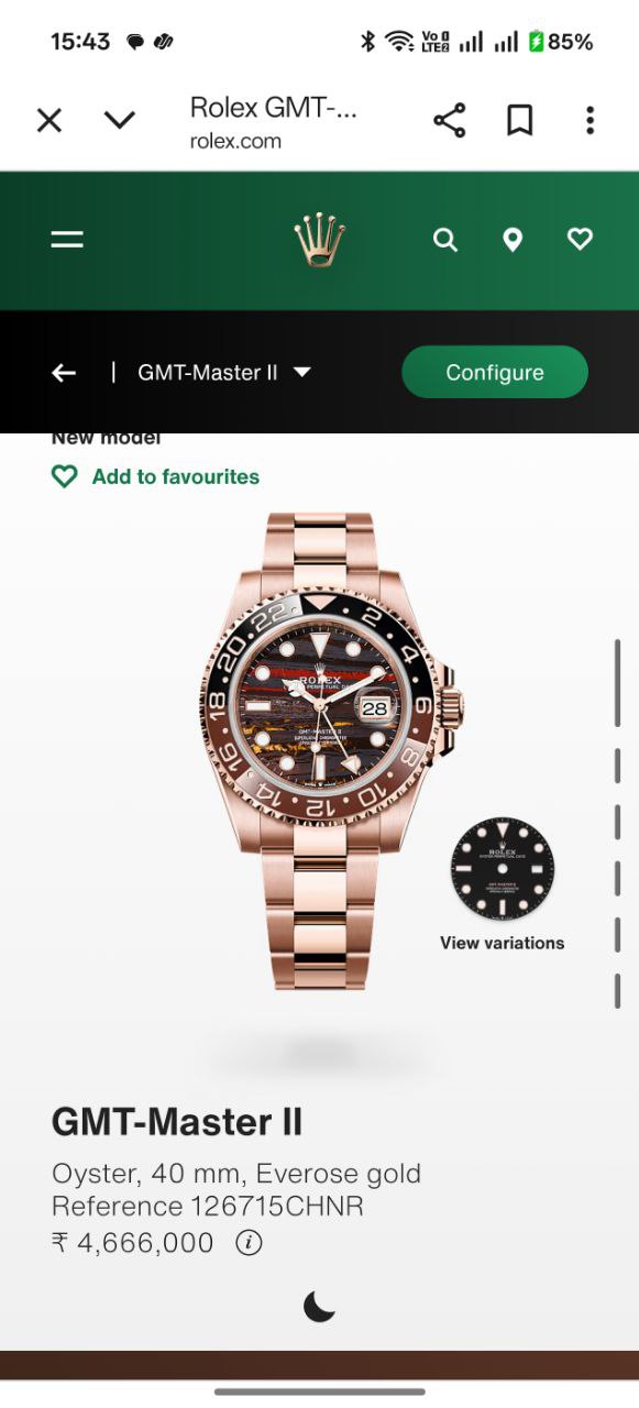 Rolex GMT Master 2 Tiger Iron 1st Time in India with a latest Upgrade, 2025 ever rose edition comes with New 3 Link Stainless Steel bracelet.