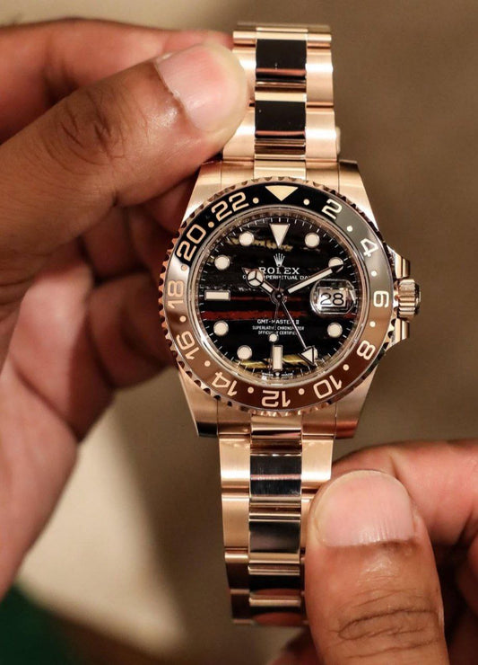Rolex GMT Master 2 Tiger Iron 1st Time in India with a latest Upgrade, 2025 ever rose edition comes with New 3 Link Stainless Steel bracelet.