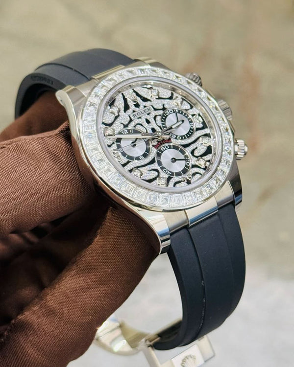 ✨The Rolex Cosmograph Daytona Men's White Gold With Dimond Bazel Dial Original Stainless Steel Watch ✨