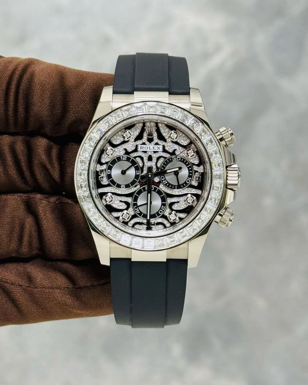 ✨The Rolex Cosmograph Daytona Men's White Gold With Dimond Bazel Dial Original Stainless Steel Watch ✨